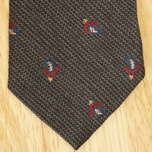 Ferrell Reed For Nordstrom England Silk & Wool Handmade Pattern Tie Gray Maroon - Picture 2 of 4